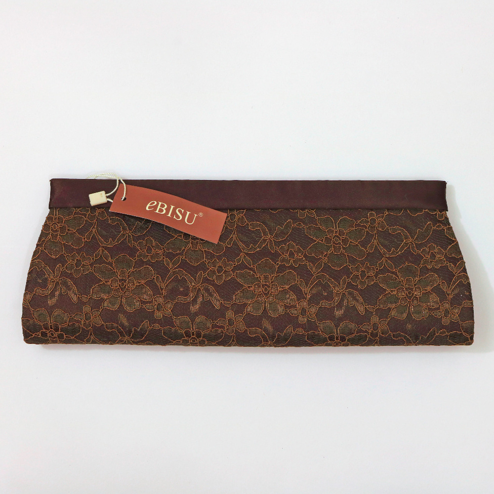 NWT eBISU Brown Lace & Satin Clutch